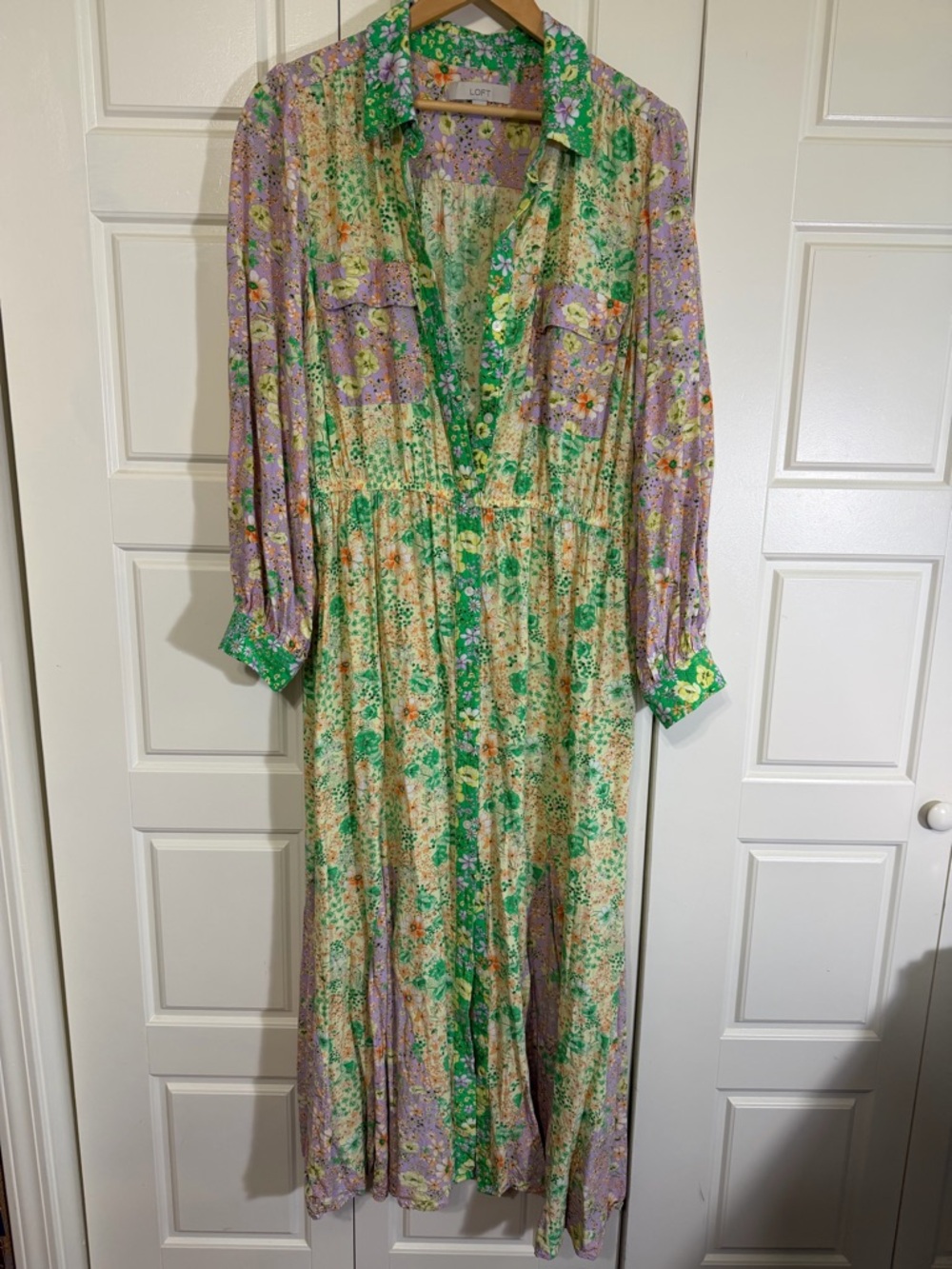 LOFT Green, Lavender & Cream Floral Maxi Dress